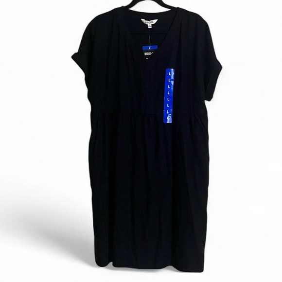 Briggs Linen Blend Dress Black V-Neck Sz L Short Sleeves Vacation Cruise Wear - Picture 3 of 7